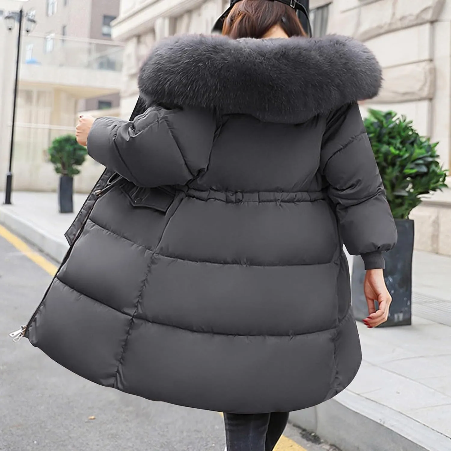 Womens Winter Coats Warm Parkas Hooded Down Padded Winter Jackets Long Quilted Puffer Jacket Coat with Fur Hood