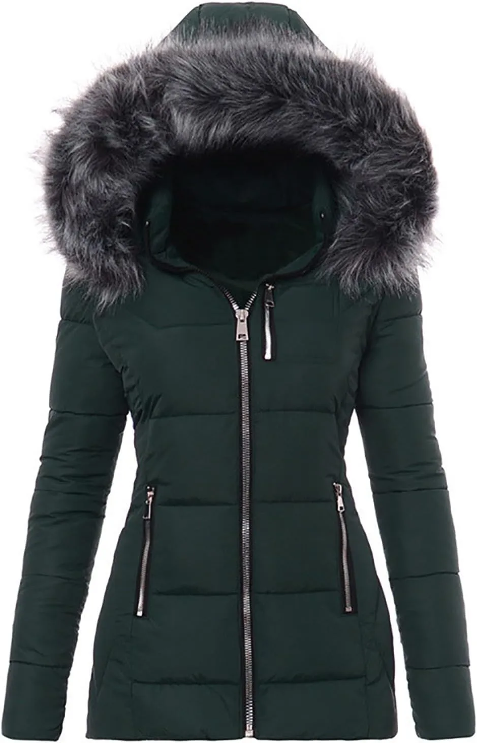Women's Winter Down Coats Fashion Windproof Warm Waterproof Thicken Zip Up Puffer Jackets Parkas with Faux Fur Hood