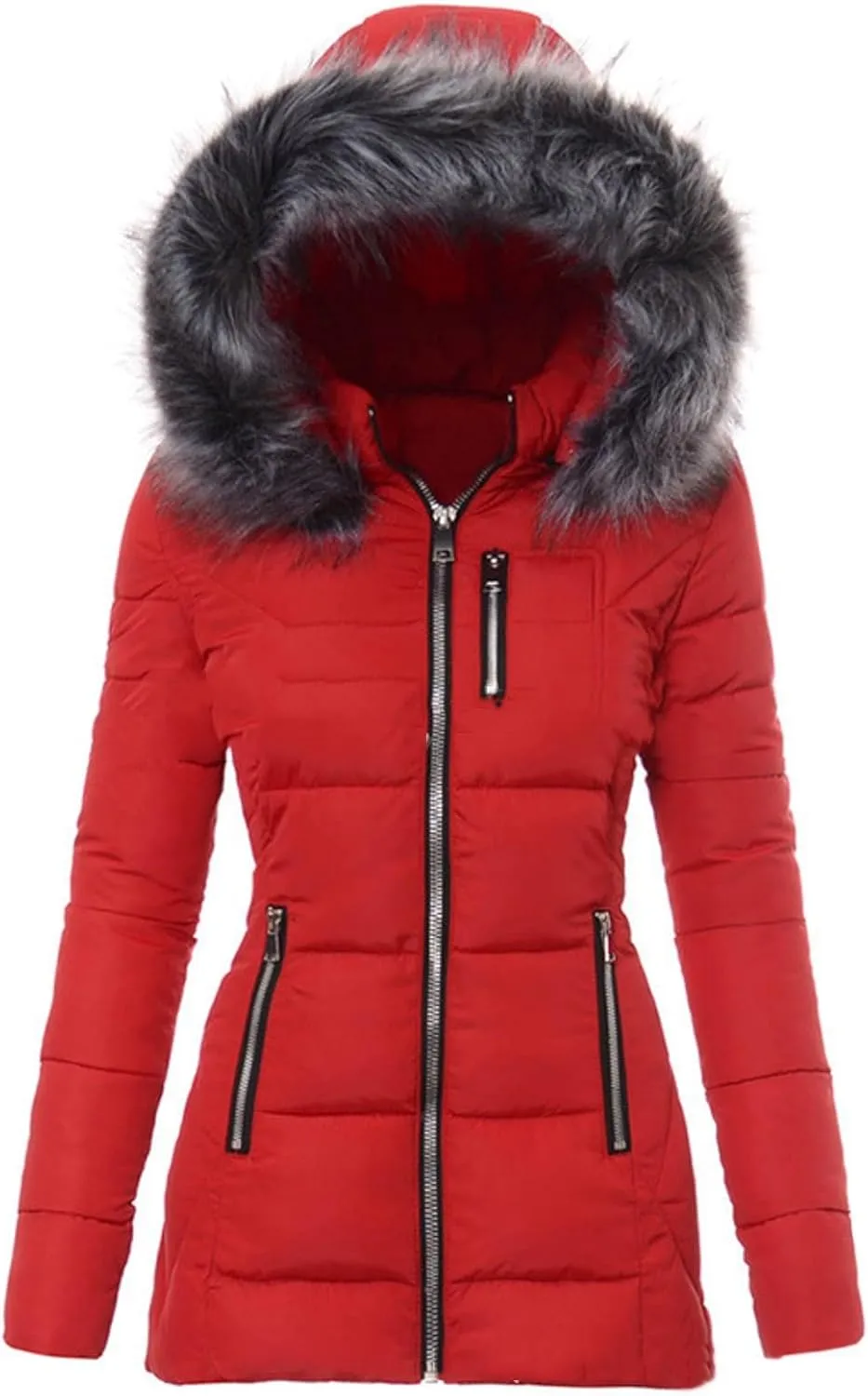 Women's Winter Down Coats Zip Up Windproof Warm Waterproof Thicken Fashion Puffer Jackets Parkas with Faux Fur Hood