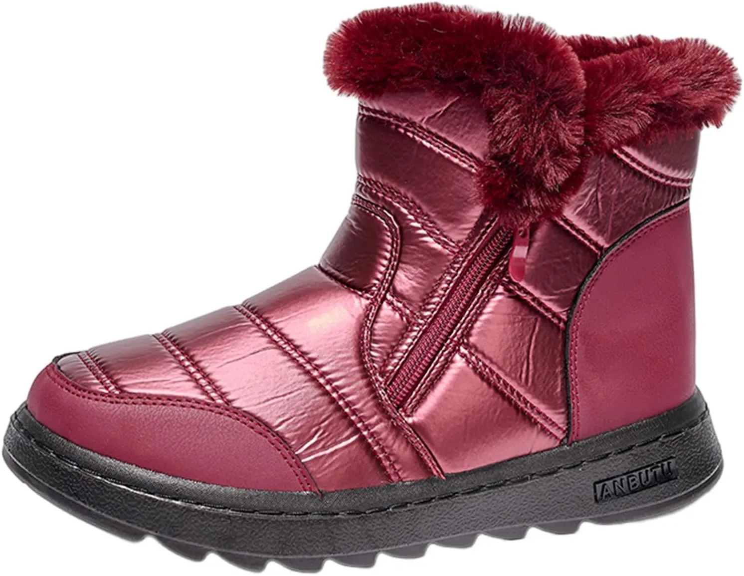 Women's Winter Snow Boots Warm Fleece Lined Ankle Boots Water-proof Mid Calf Booties Comfortable Outdoor Non-Slip Shoes Round Toe Chunky Heel Platform Boots Fashion Sneakers with Side Zipper