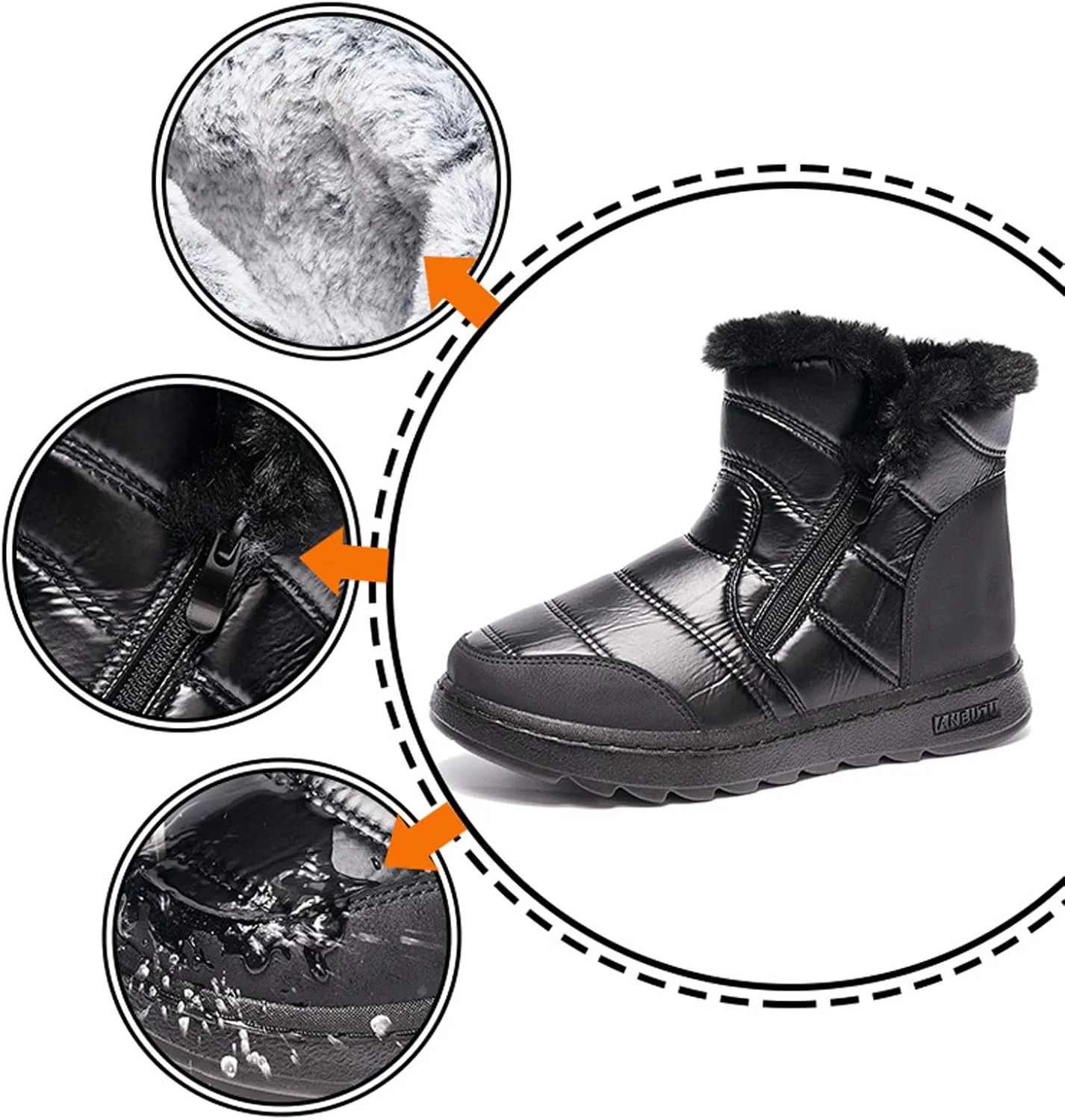 Women's Winter Snow Boots Warm Fleece Lined Ankle Boots Water-proof Mid Calf Booties Comfortable Outdoor Non-Slip Shoes Round Toe Chunky Heel Platform Boots Fashion Sneakers with Side Zipper