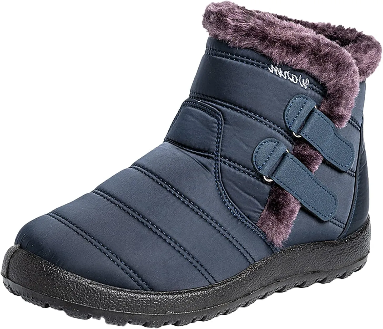Womens Winter Snow Boots Warm Fleece Lined Short Boots for Women Anti Slip Booties with Double Hook Loop Comfortable Outdoor Shoes for Women Slip On Ankle Booties Mid Calf Boots