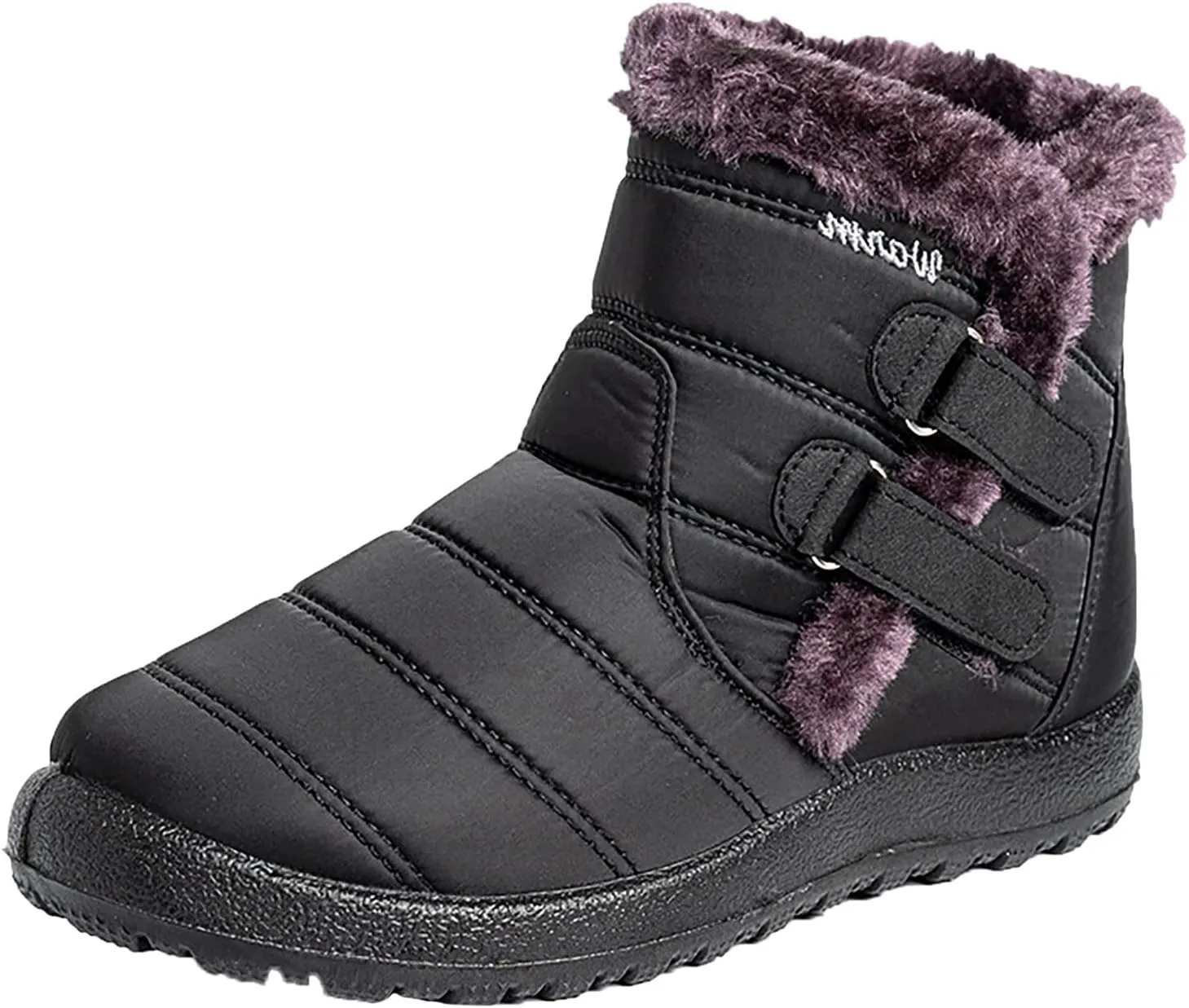 Womens Winter Snow Boots Warm Fleece Lined Short Boots for Women Anti Slip Booties with Double Hook Loop Comfortable Outdoor Shoes for Women Slip On Ankle Booties Mid Calf Boots