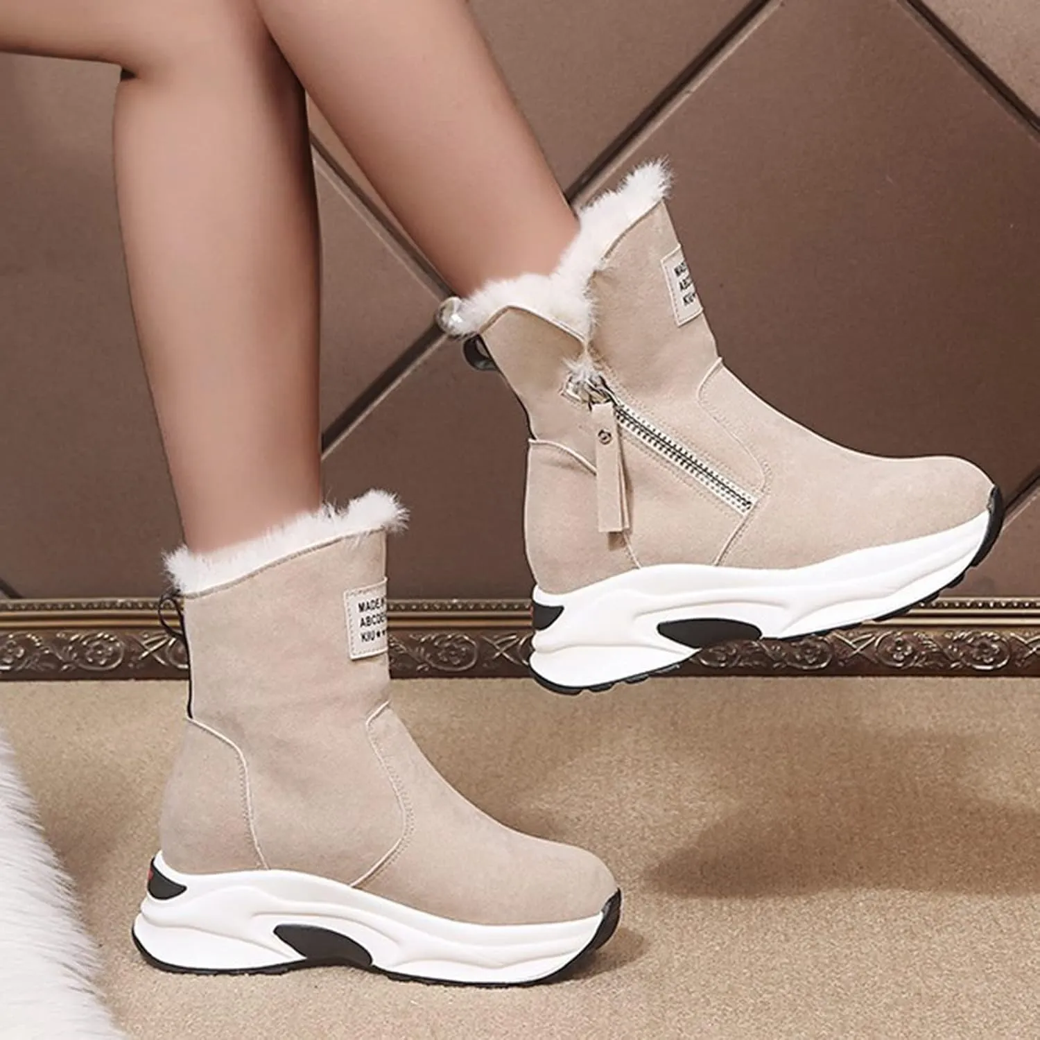 Women's Winter Snow Boots,Warm Faux Fur Lined Waterproof Ankle Booties, Ladies Comfortable Short Boots,Women's Hiking Climbing Shoes Side Zipper Anti-Slip Working Outdoor Boots