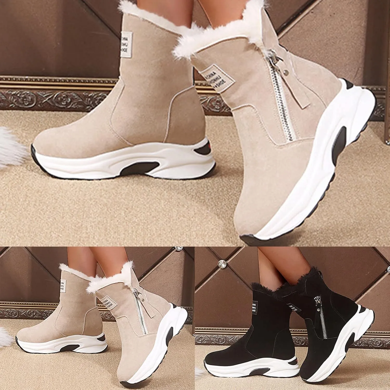 Women's Winter Snow Boots,Warm Faux Fur Lined Waterproof Ankle Booties, Ladies Comfortable Short Boots,Women's Hiking Climbing Shoes Side Zipper Anti-Slip Working Outdoor Boots