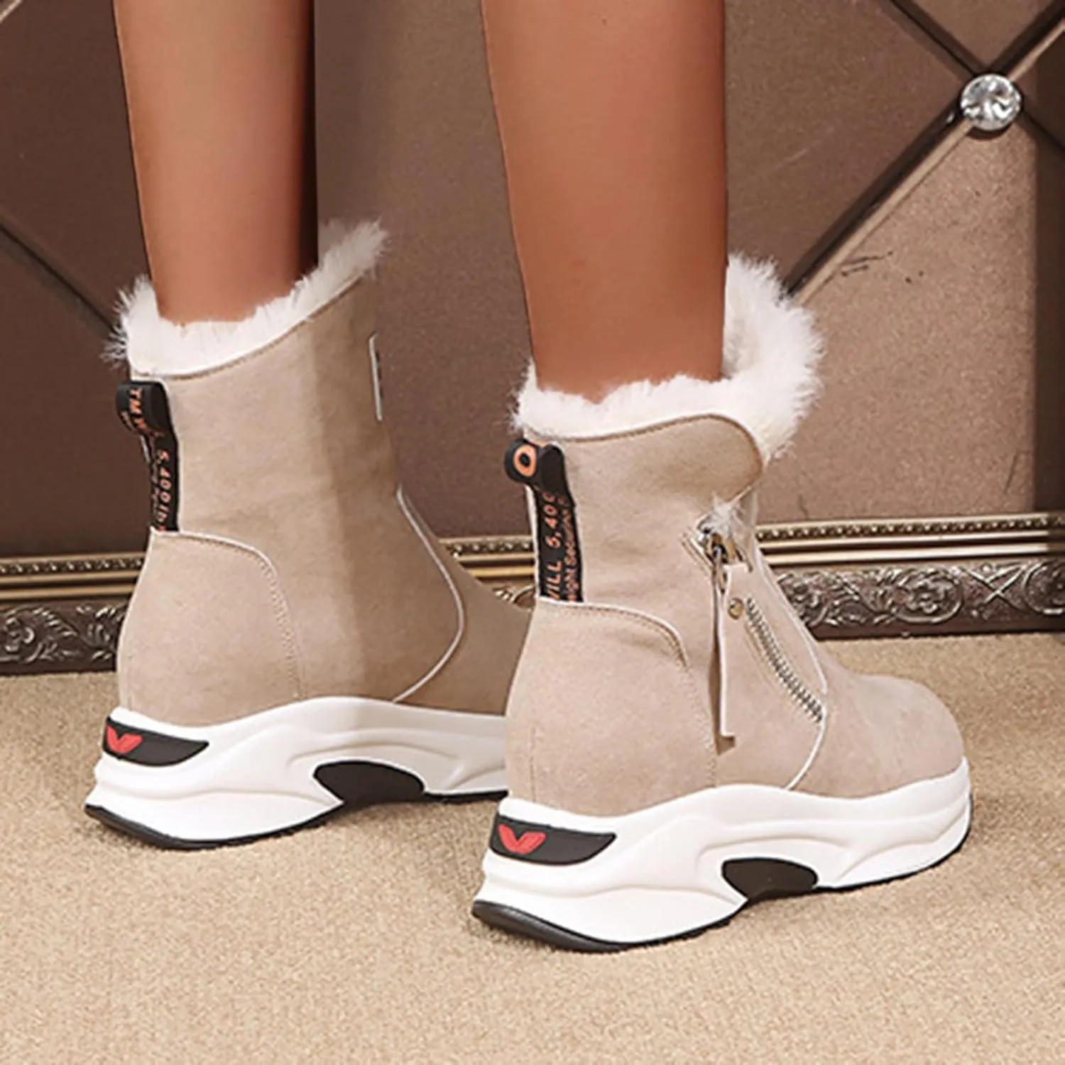 Women's Winter Snow Boots,Warm Faux Fur Lined Waterproof Ankle Booties, Ladies Comfortable Short Boots,Women's Hiking Climbing Shoes Side Zipper Anti-Slip Working Outdoor Boots