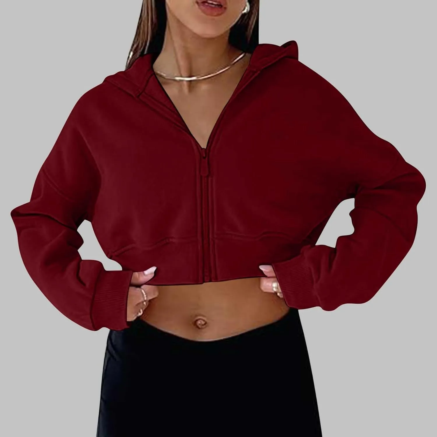 Womens Zip Up Cropped Sweatshirts Hoodie Long Sleeve Jacket Trendy Y2K Crop Tops 2024 Fashion Outfits Clothing