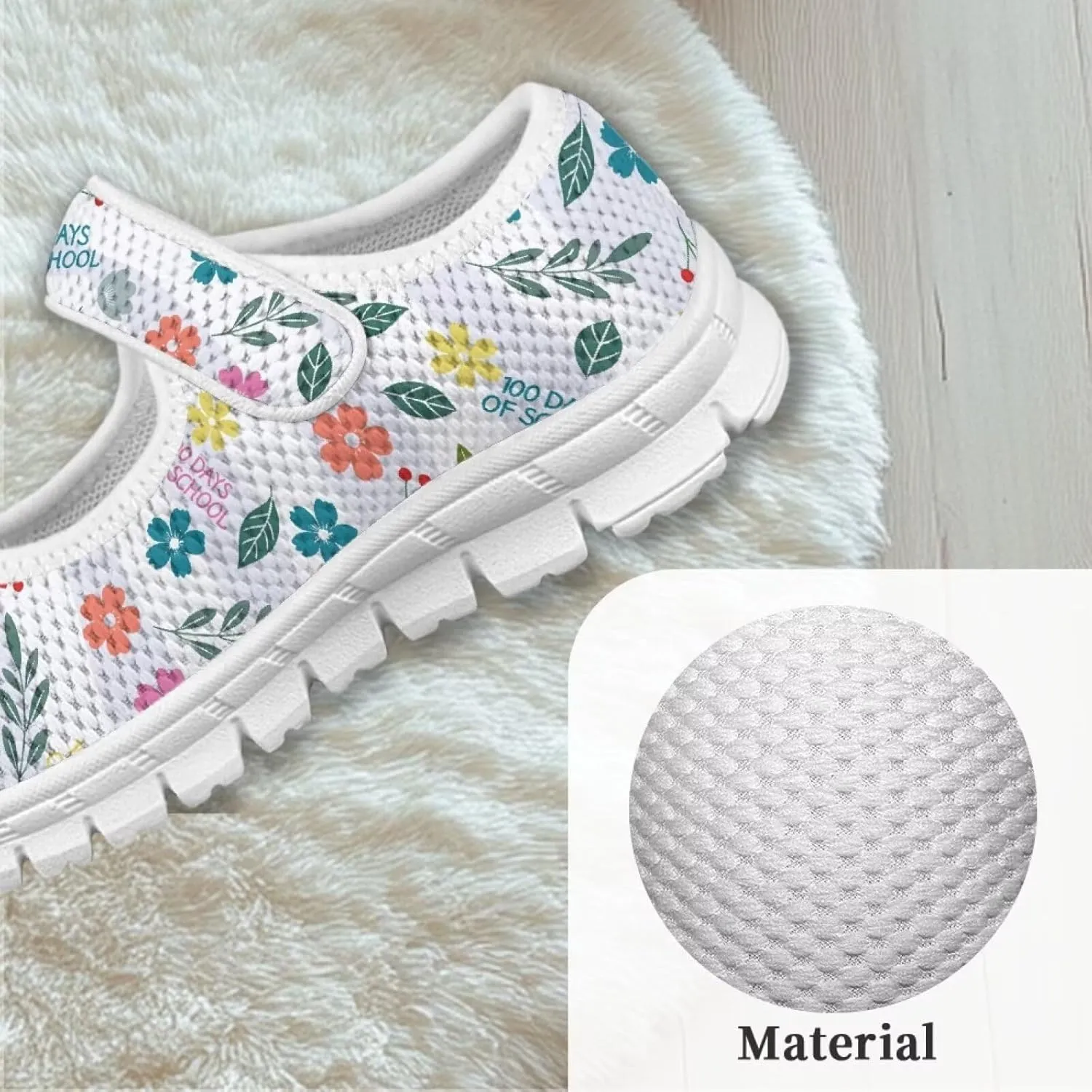 Yzaoxia Little or Big Kids Sneakers 100 Days of School Theme Girls Slip On Shoes Hook and Loop Running Shoes Mesh Walking Barefoot Shoes Tennis Casual Athletic Sport Shoes Footwear Gym Outdoor
