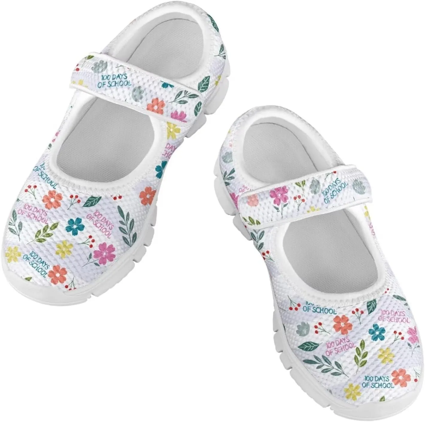 Yzaoxia Little or Big Kids Sneakers 100 Days of School Theme Girls Slip On Shoes Hook and Loop Running Shoes Mesh Walking Barefoot Shoes Tennis Casual Athletic Sport Shoes Footwear Gym Outdoor