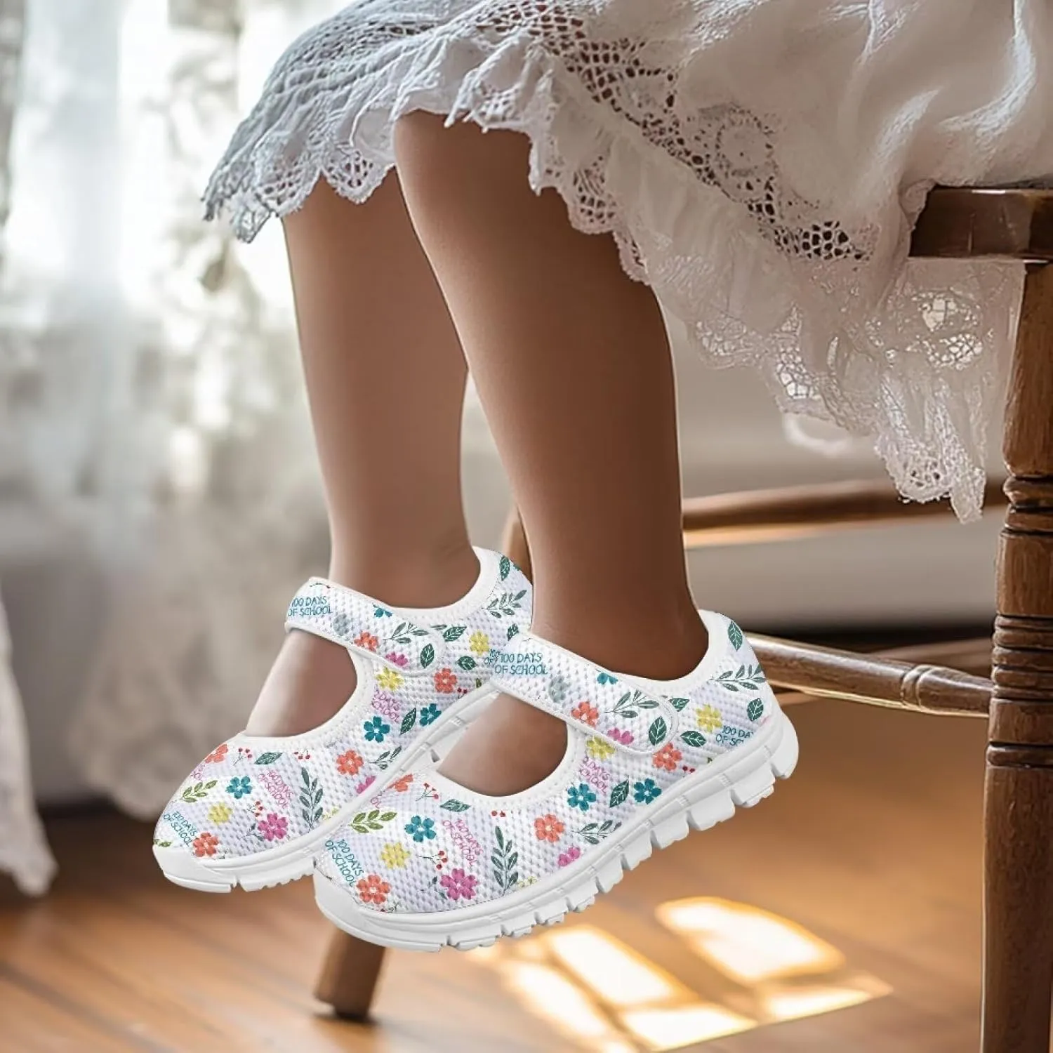 Yzaoxia Little or Big Kids Sneakers 100 Days of School Theme Girls Slip On Shoes Hook and Loop Running Shoes Mesh Walking Barefoot Shoes Tennis Casual Athletic Sport Shoes Footwear Gym Outdoor