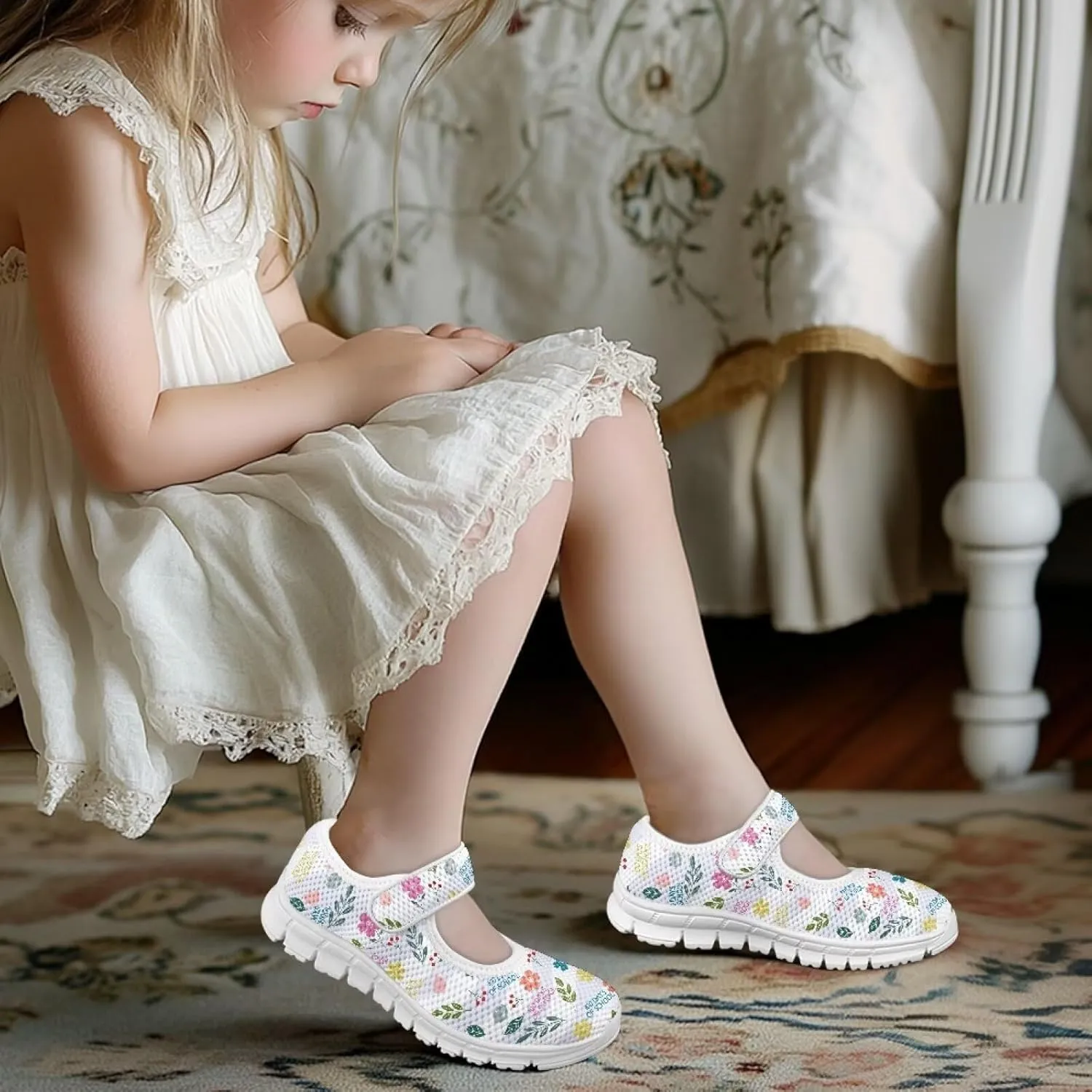 Yzaoxia Little or Big Kids Sneakers 100 Days of School Theme Girls Slip On Shoes Hook and Loop Running Shoes Mesh Walking Barefoot Shoes Tennis Casual Athletic Sport Shoes Footwear Gym Outdoor