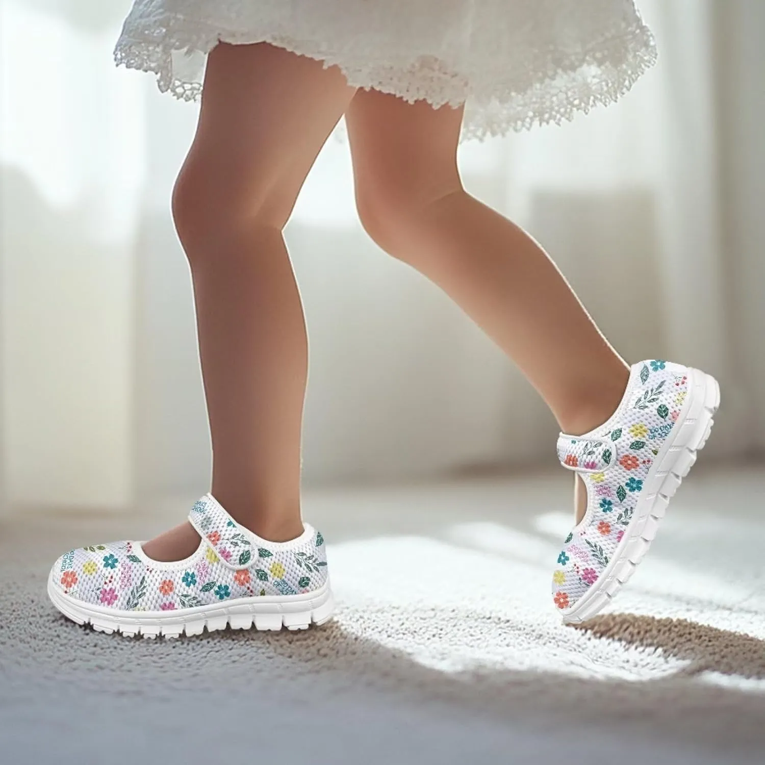 Yzaoxia Little or Big Kids Sneakers 100 Days of School Theme Girls Slip On Shoes Hook and Loop Running Shoes Mesh Walking Barefoot Shoes Tennis Casual Athletic Sport Shoes Footwear Gym Outdoor