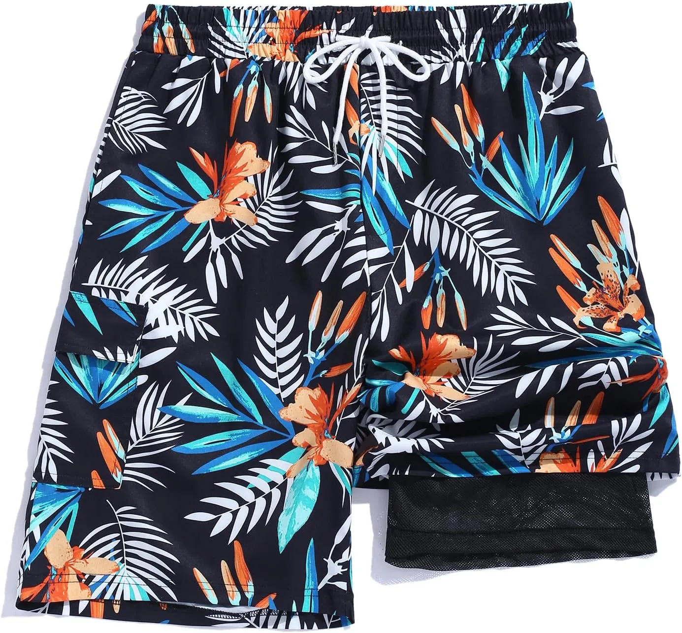 ZAFUL Mens Swim Trunks with Mesh Liner Quick Dry Swim Shorts with Pockets 2 in 1 Beach Shorts Elastic Waistband Board Shorts