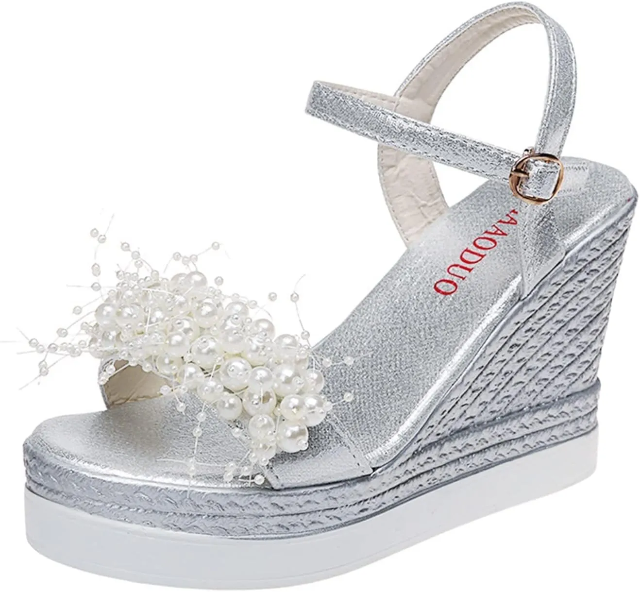 ZBYY Women's Wedges Sandals Ankle Strap Pearl Floral Casual Summer Dressy Platform Sandals Soft Open Toe Wedge Shoes