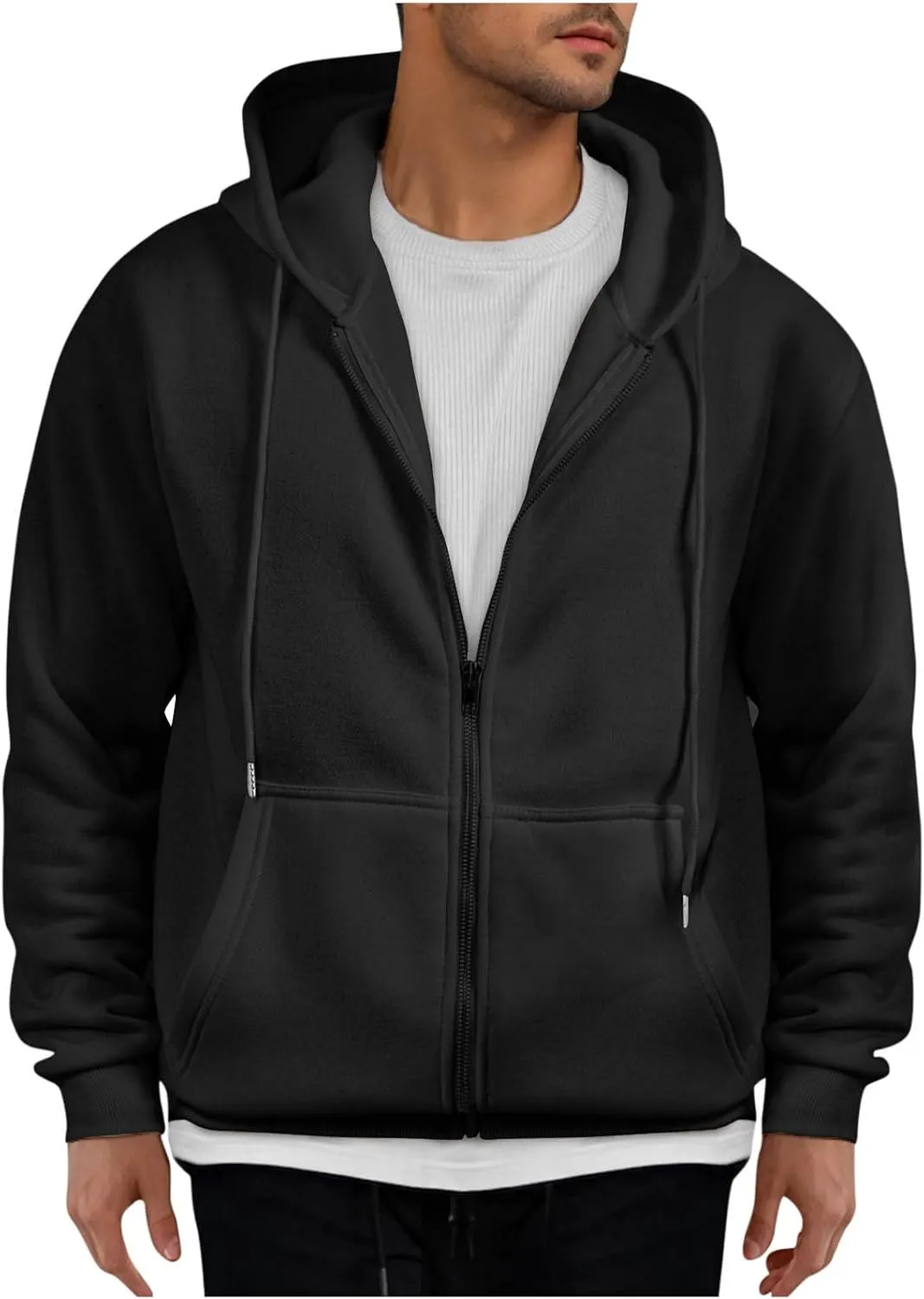 Zip up Sweatshirts for Men Fleece Lined with Pocket Hooded Sweatshirts Loose Fit Winter Lightweigt Athletic Jackets