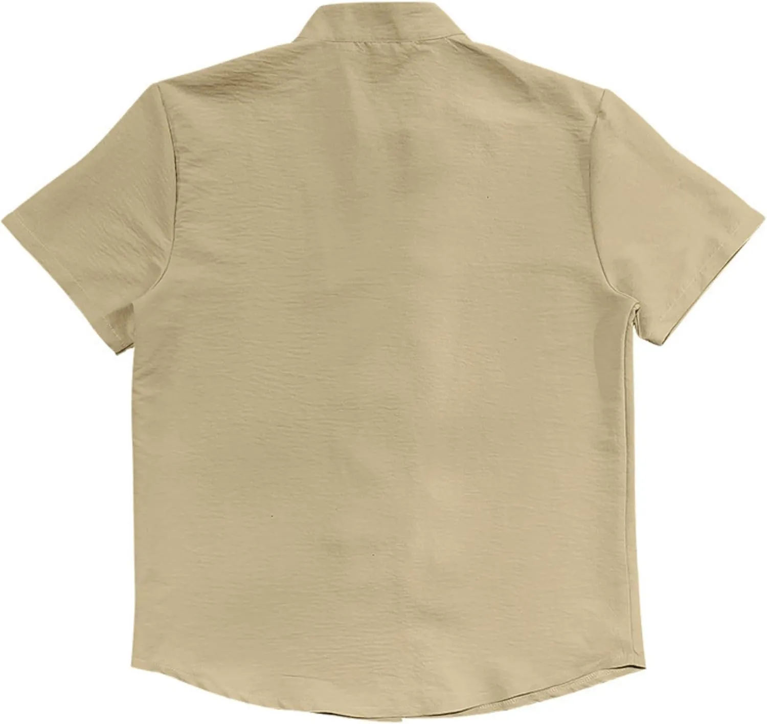 ZOCAVIA Mens Linen Shirts Summer Button Down Short Sleeve Shirt Fashion Stand Collared Top Retro Casual V Neck Beach T Shirts